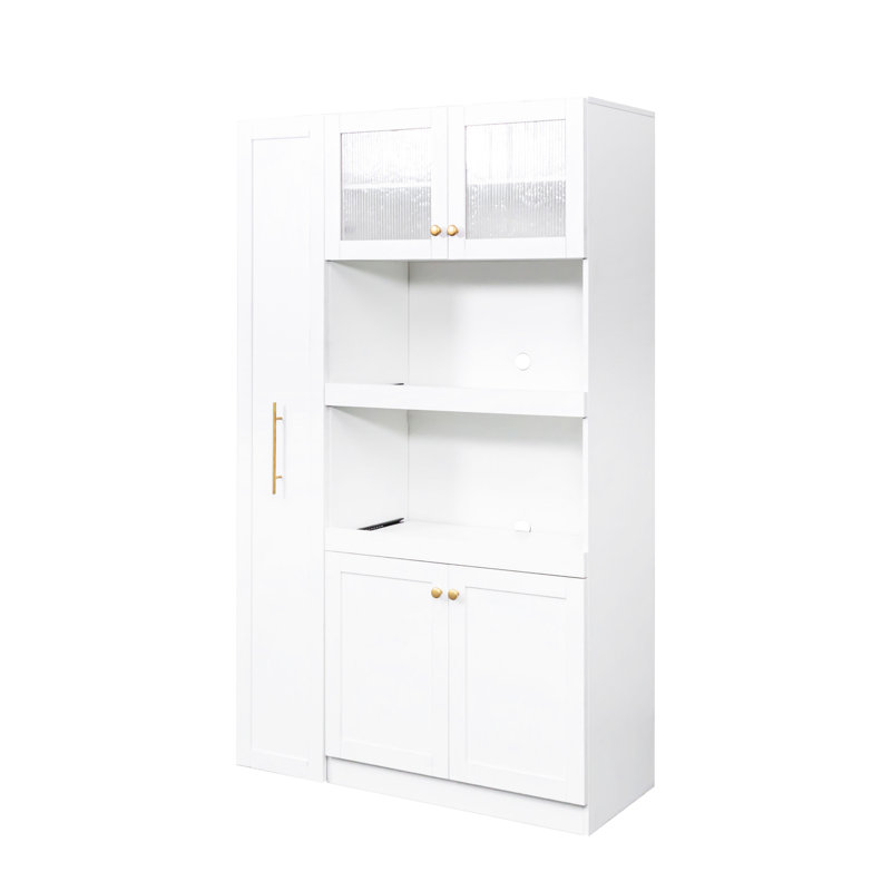 Armoire de cuisine avec tablette coulissante multifonctionnelle à 4 portes en blanc pour un espace de rangement propre