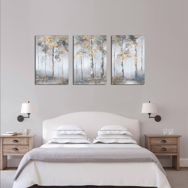 «Golden Birch Trees», reproduction d'art sur toile tendue sur toile (ensemble de 3), H 18 po x l 36 po
