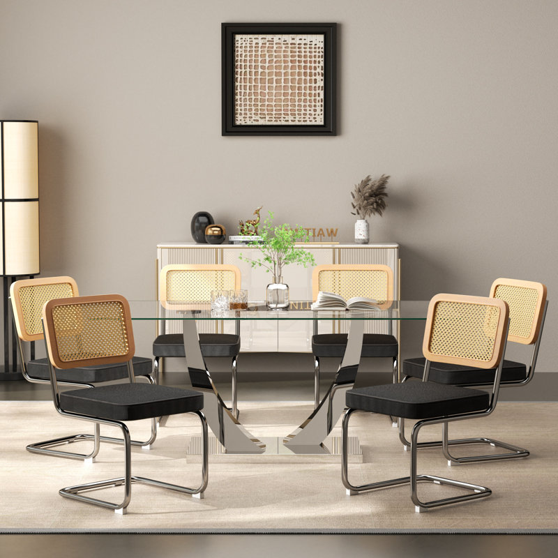 Ensemble de table de salle à manger en verre à piédestal pour 4 à 6 personnes, Noir, 7