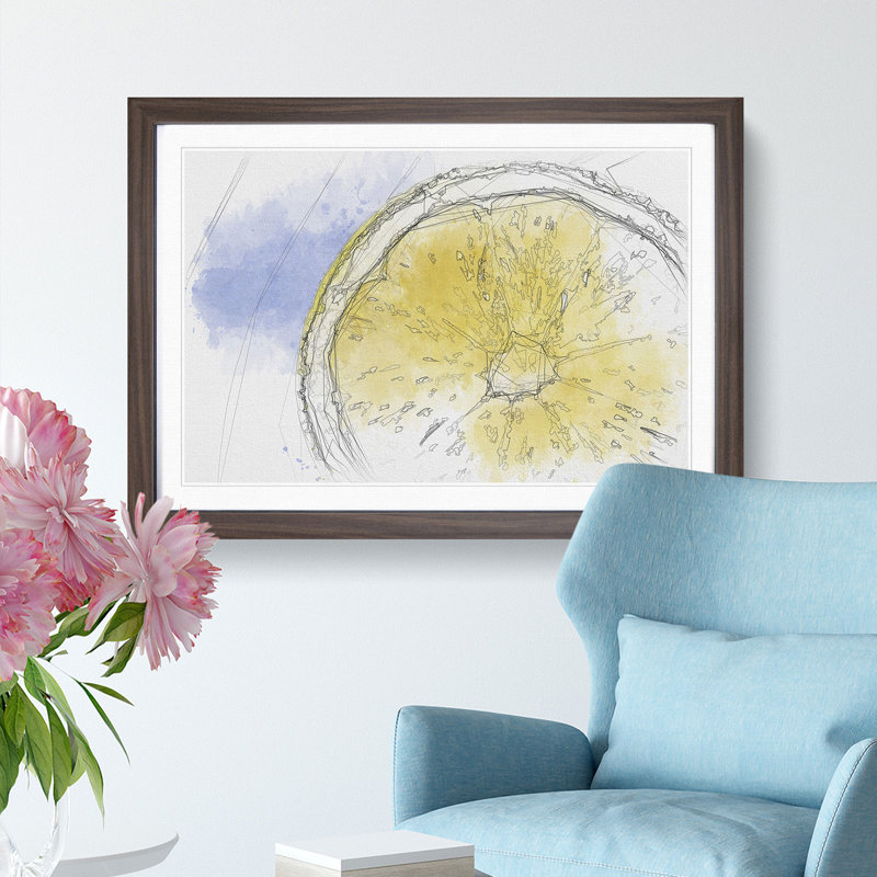 Lemon Slice - Picture Frame Graphic Art Print, 36cm H x 48cm W x 2cm D, Walnut Framed