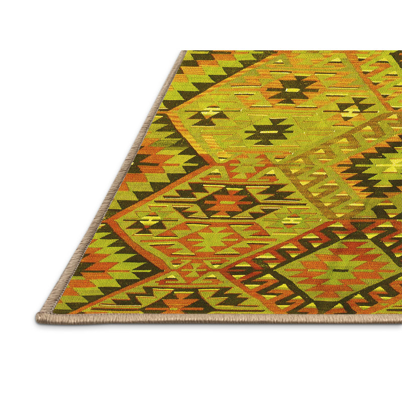 Tapis contemporains jaunes lavables à la machine 851, Rectangle 3 pi x 5 pi