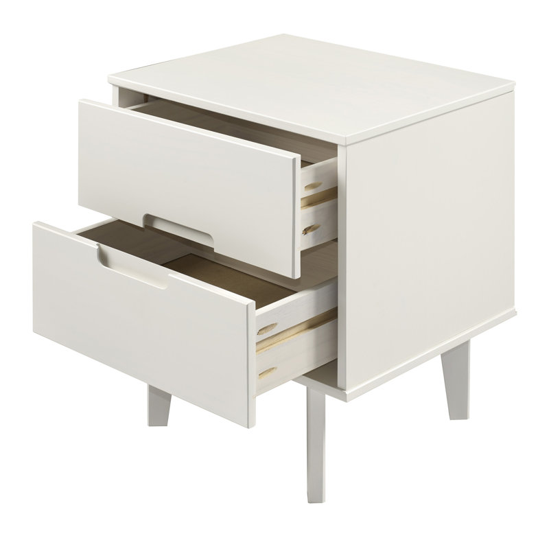 Solid Wood Groove Handle 2-Drawer Nightstand, White