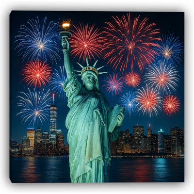 Statue of Liberty Fireworks Night, art mural sur toile