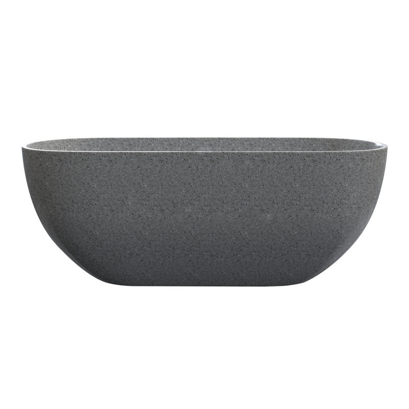 63'' Freestanding Soaking Terrazzo Bathtub, Matte Gray