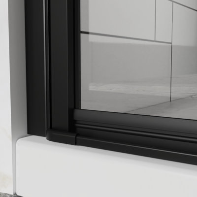 32" - 33.2" Adjustable Width Pivot Swing Panel Shower Door, 6Mm Tempered Glass, Black Finish, Reversible Installation, 180 Rotating Pivot, Bi Folding Hinges, Magnetic Seal Strips For Dry Wet
