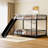 Twin Over Twin Size Metal Bunk Bed With Slide And Guardrails, Black