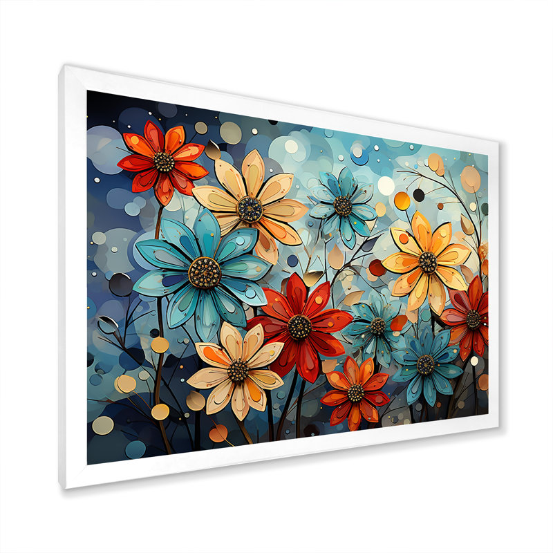 «Cubist Zinnias Flowers Collage» sur toile, Cadre simple blanc, H 12 po x l 20 po x P 1 po