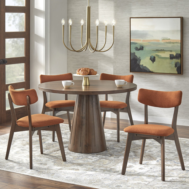Castilia Round Dining Set, 5 Pieces: Table, 4 Chairs, Orange