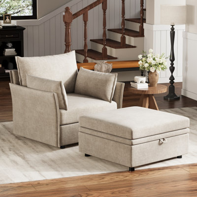 Fauteuil d'appoint surdimensionné de 36 po avec repose-pieds et coussins amovibles - tissu chenille - beige