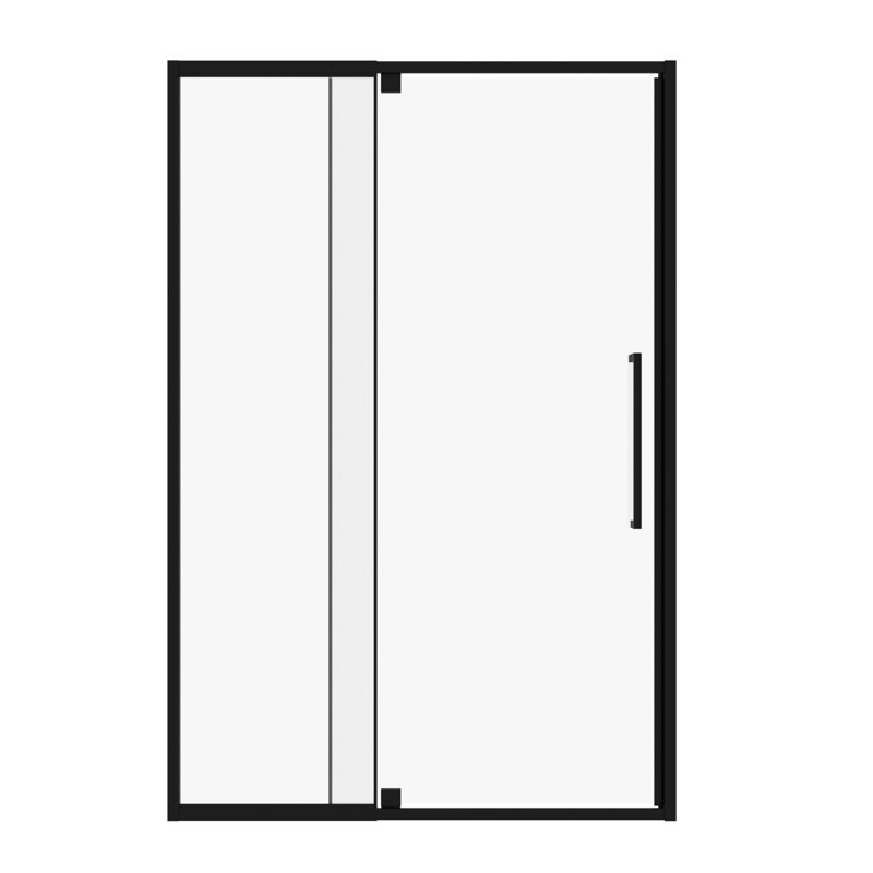 Porte de douche à charnière pivotante semi-sans cadre en verre noir mat