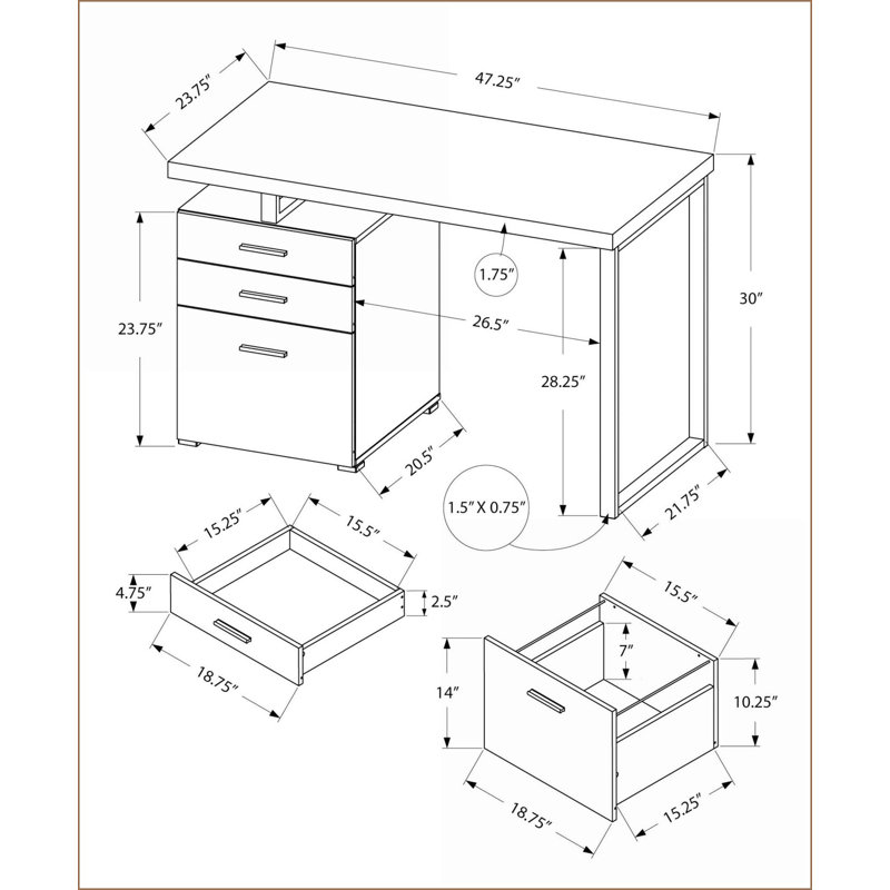Bureaux pour le bureau personnel, bureau d'ordinateur moderne de L 48 po avec tiroirs de rangement, configuration réversible, stratifié brun et amp; Métal noir | Brun | Panneau de particules