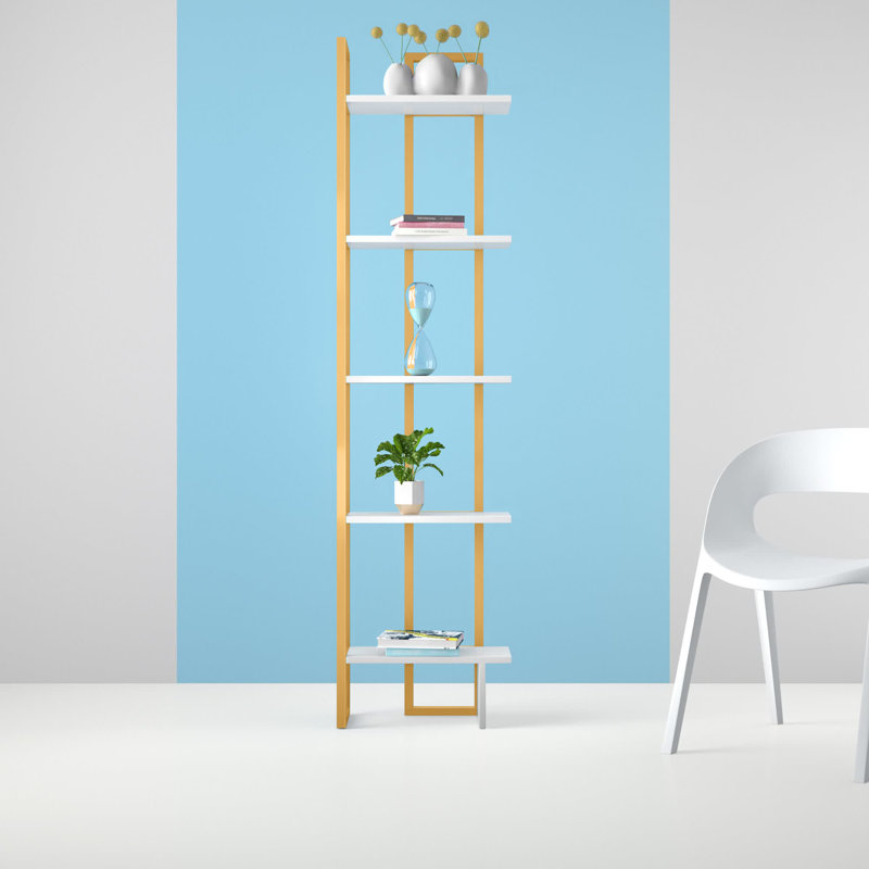 Alica 180cm H x 45.2cm W Corner Bookcase, Gold/White