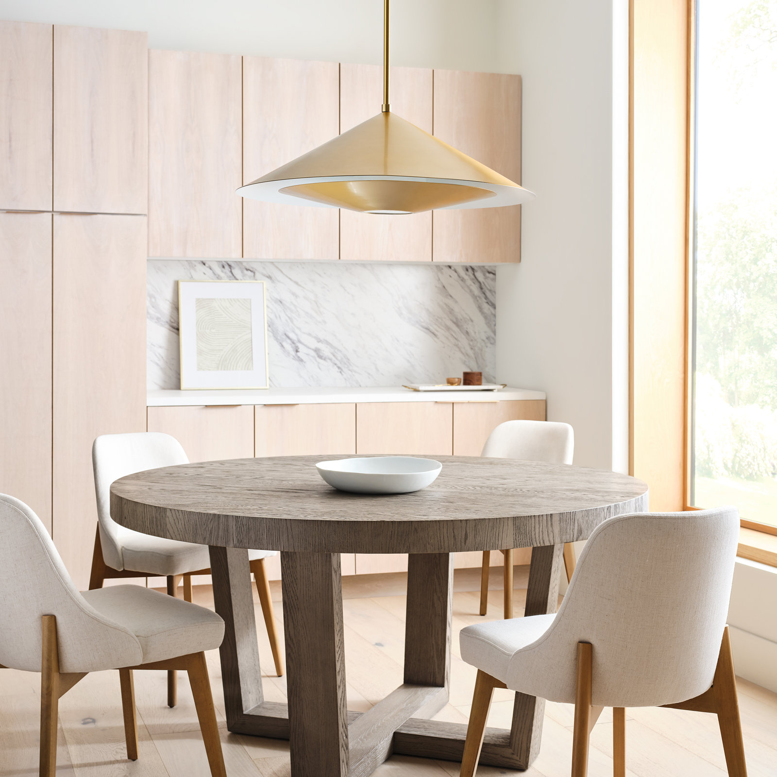 Dimmable Single Light Pendant, Burnished Brass, 63.25" H x 24" W x 24" D