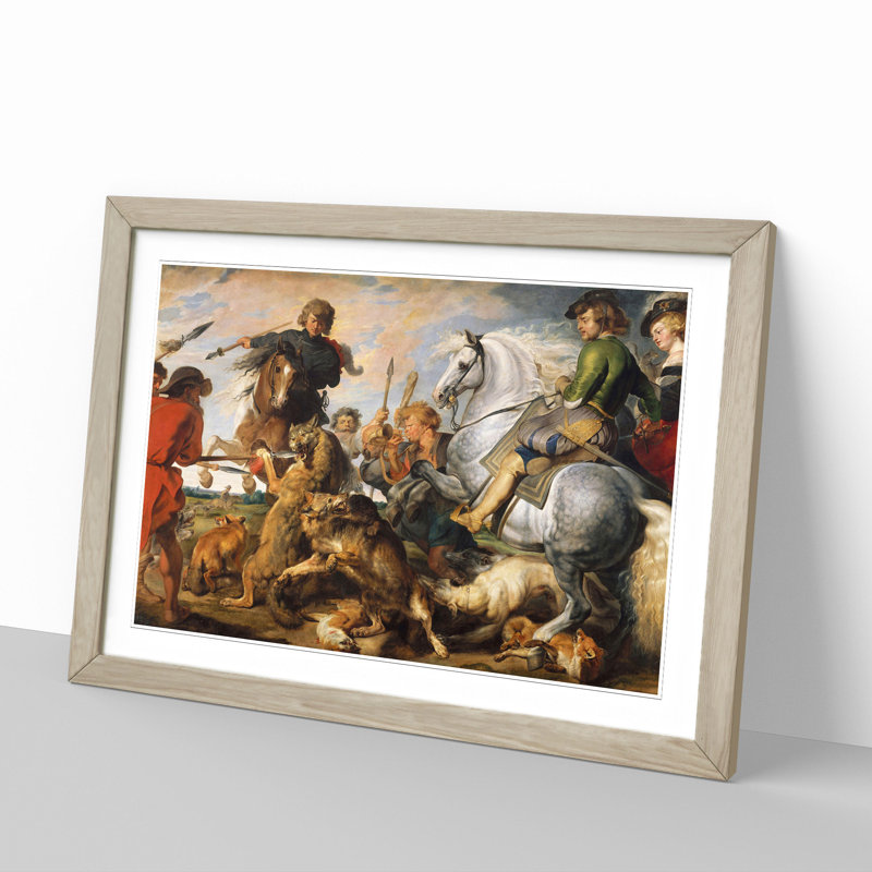 The Wolf and the Fox by Peter Paul Rubens - Picture Frame Painting, 27cm H x 36cm W x 2cm D, Oak