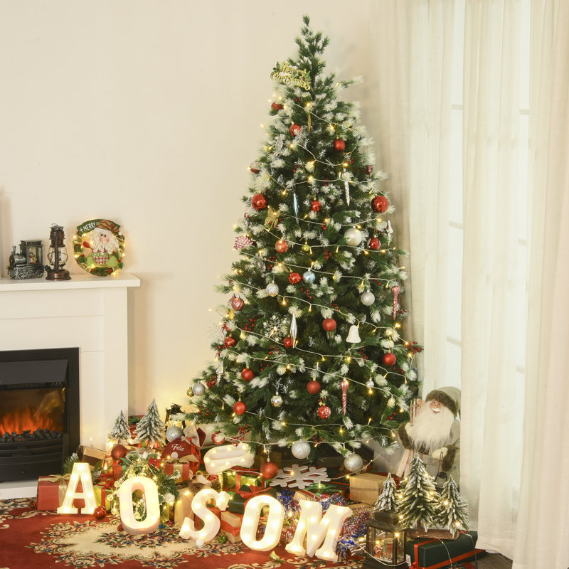 Arbre de Noël vert pin artificiel floqué / givré, H 7 pi
