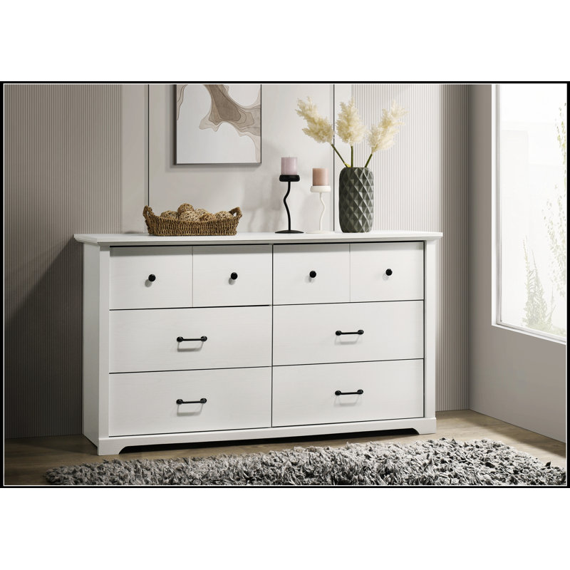 Commode blanche à 6 tiroirs avec poignées noires Elara, Blanc