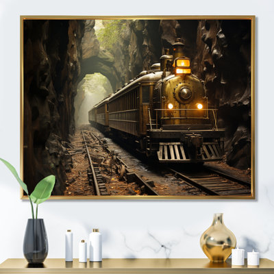 "Vintage Train In Tunnel Timeless", impression sur toile encadrée