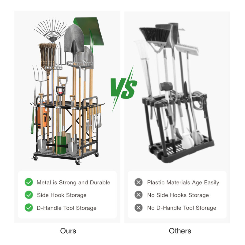 Mobile Alloy Steel Garden Tool Organizer - Sliding Shelf For Efficient Storage