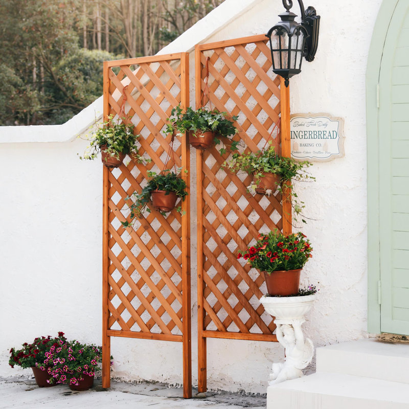  76"H 100% Cedar Wood Lattice Panel Trellis 