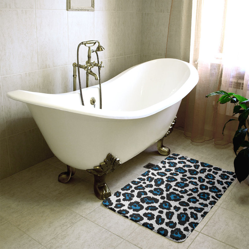 Tapis pour salle de bain Dallas, H 0,5 po x l 17 po x L 24 po, Blanc / bleu Honolulu / noir