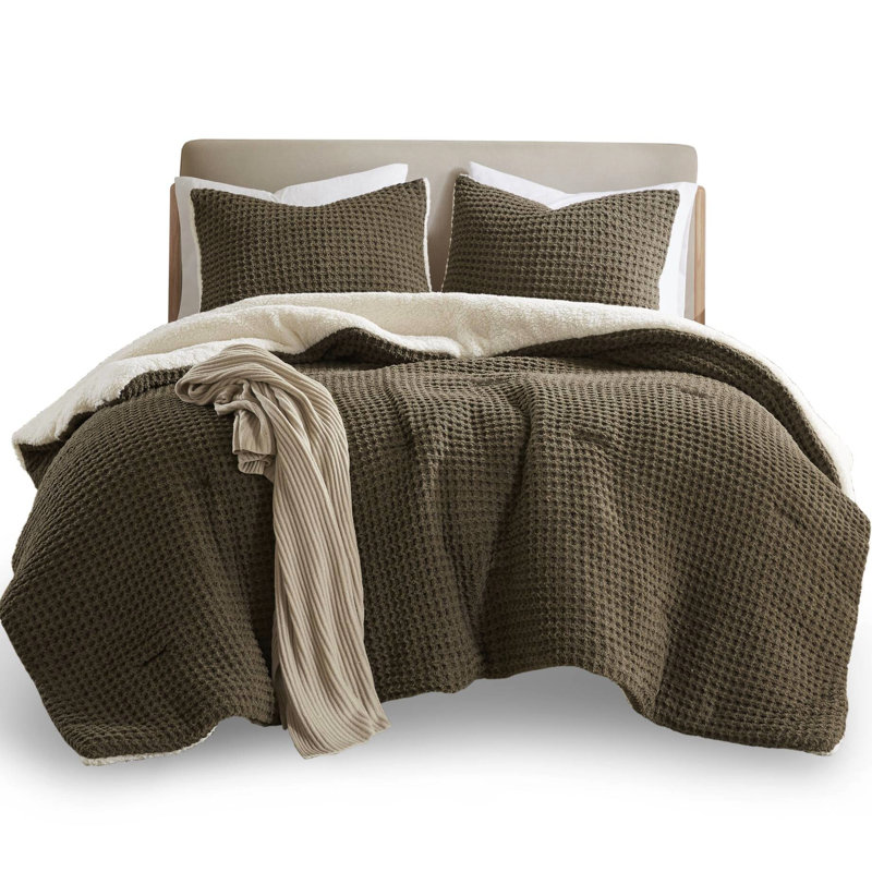 Édredon simple en chenille tricoté gaufré, rembourrage 100%, 2 taies décoratives assorties, dossier, lavage en machine, literie brun selle, envers, lavable