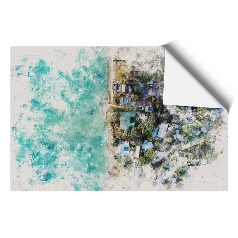 View Above Mauritius Watercolour - Frameless Print, 21cm H x 30cm W x 0.1cm D