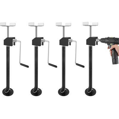 Vérins de support robustes et ajustables pour extensions de caravanes et remorques, lot de 4 - Vérins stabilisateurs en acier, hauteur réglable de 53 à 124 cm, supporte jusqu'à 9 tonnes, compatibles avec perceuse électrique et manivelle