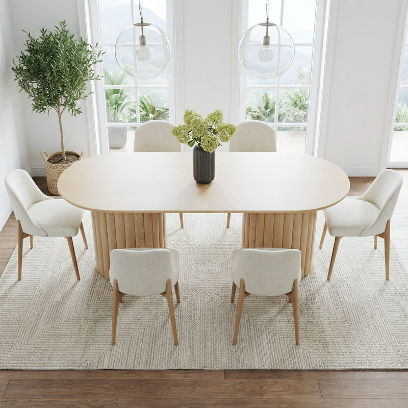 Caetano 6-Person Double Pedestal Dining Set, Oak