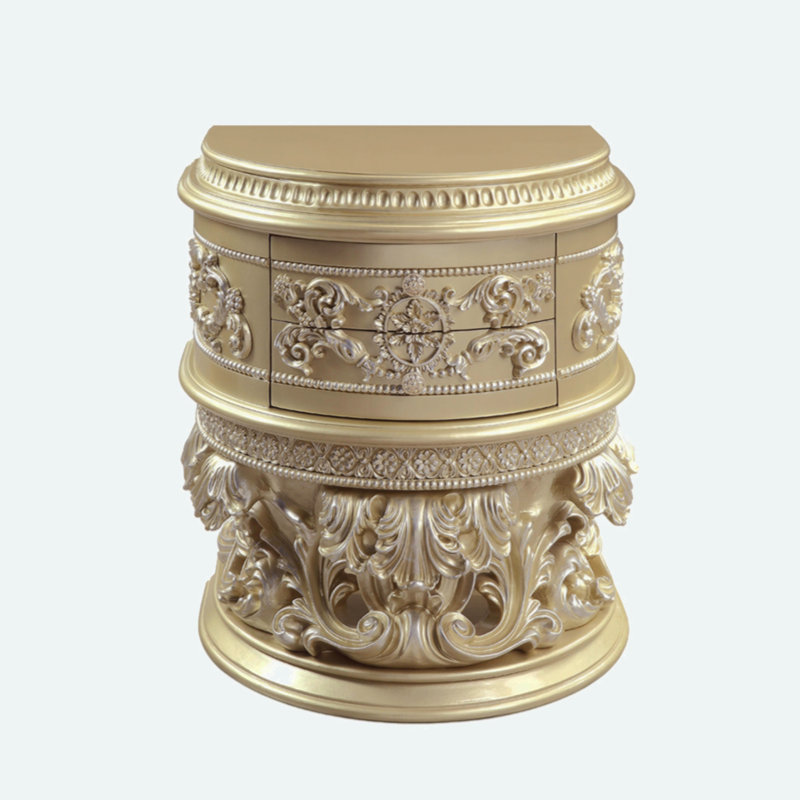 Table de chevet 2 tiroirs Daveric en champagne et argent