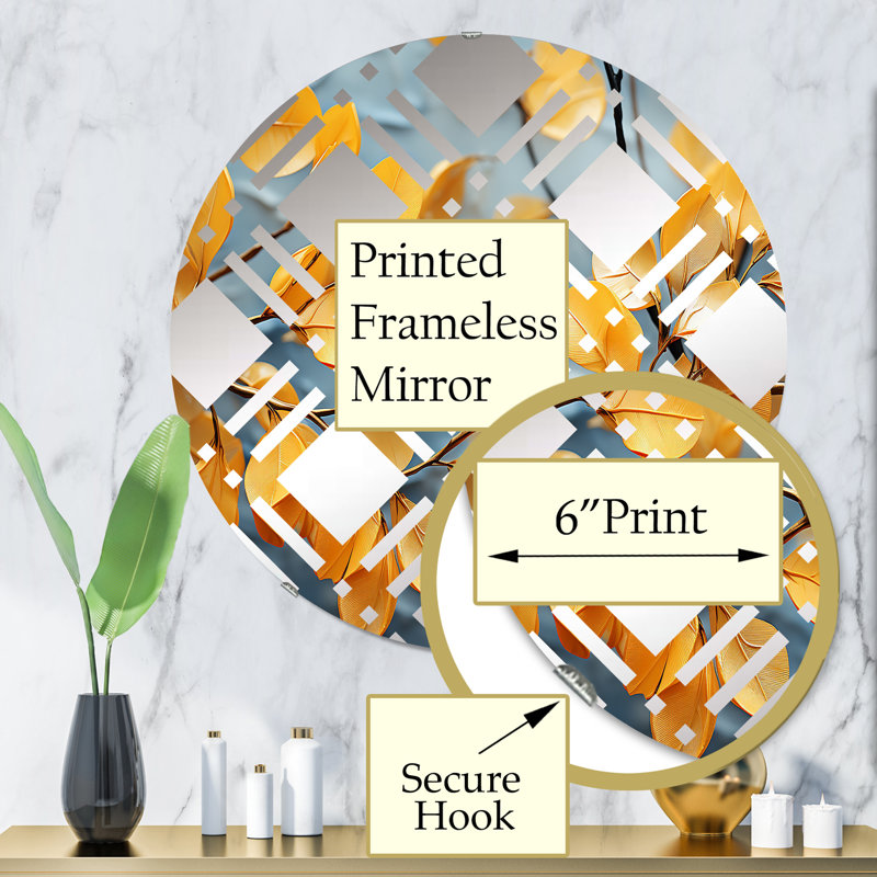 Golden Foliage Leaves I - Miroir décoratif à carreaux - MIR114742-Rond, 31,4 po x 31,4 po