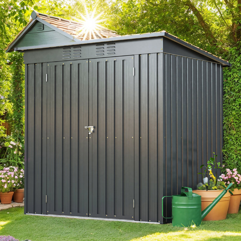 6' x 4' Storage Shed, Black Outdoor Storage Metal Shed, Waterproof Tool Storage Shed for Yard