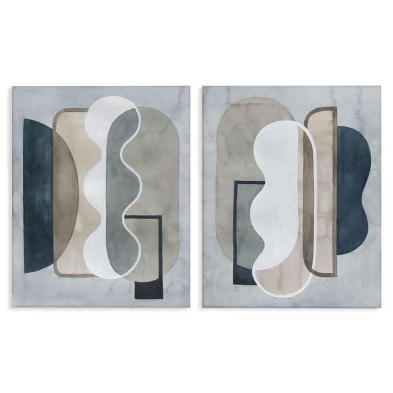  «Wavy Retro Contemporary», ensemble de 2 toiles murales par Grace Popp, H 30 po x l 24 po