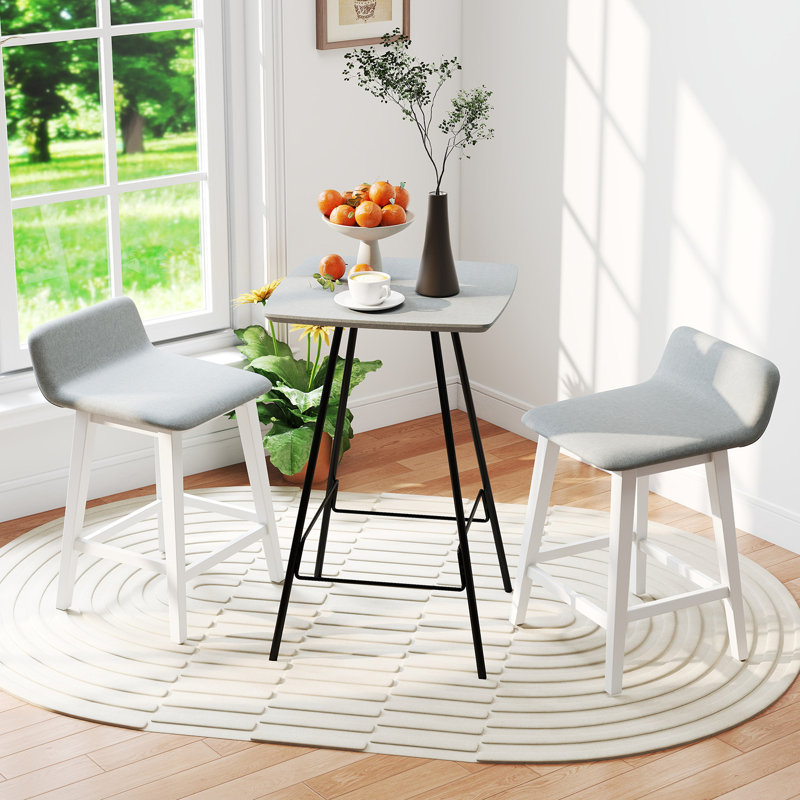 Upholstered Barstools w/ Low Back Footrest & Wood Legs for Kitchen Island, 4, Gray Seat/White Frame