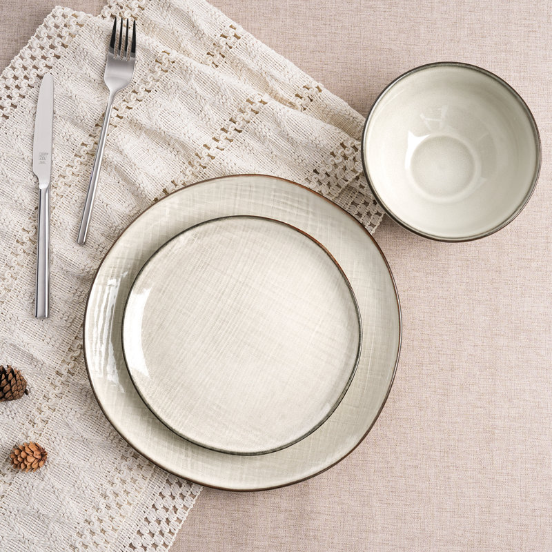 Adomas 12 Piece Dinnerware Sets, Dish Sets for 4, Yellow/Gray