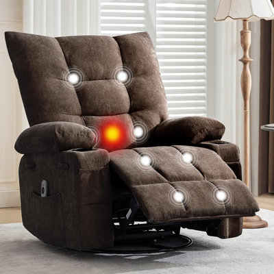 Swivel Rocker Recliner Chair with Heat and Massage,360 Degree Swivel Rocking Single Sofa with Cup Holders, Oversized Single Sofa Seat, Recliner Chairs by Latitude Run
