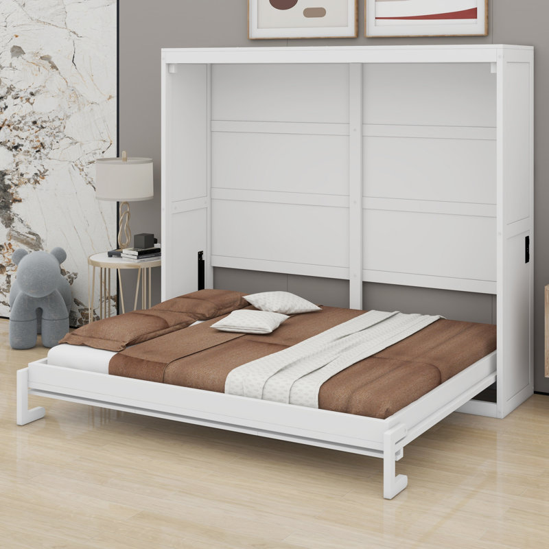 Murphy Bed Cabinet Wall Bed Chest, White, Full