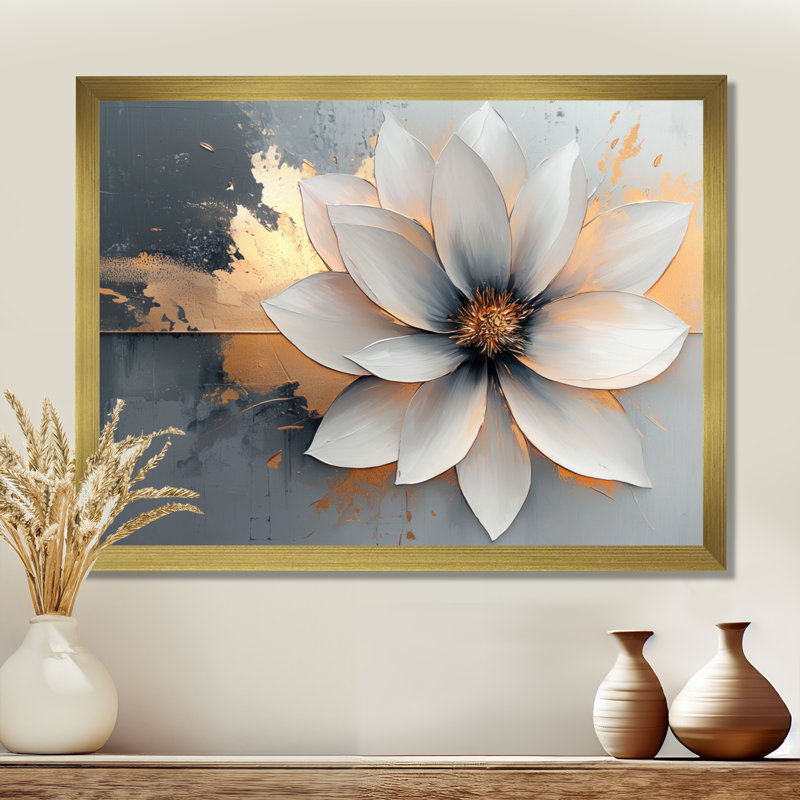 Golden Chrysanthemums Pure Form I - Chrysanthemums, art mural, H 34 po x l 44 po, Cadre simple, Doré