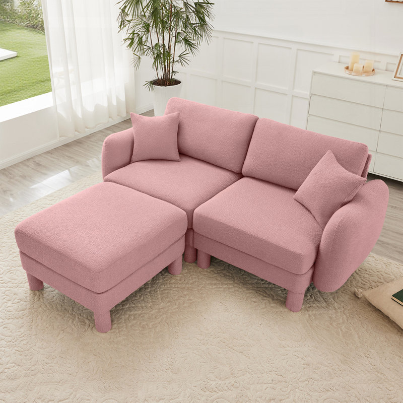 Canapé modulaire à 2 places avec accoudoirs en forme de coquillage et repose-pieds amovible Boucle, Rose