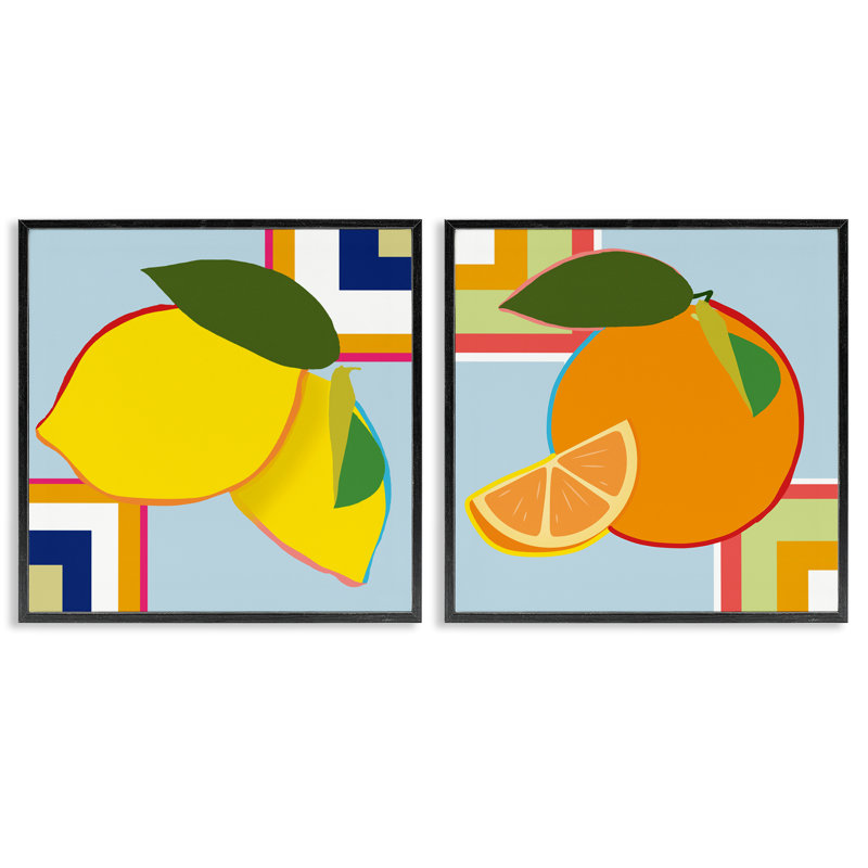 Ensemble de 2 giclées encadrées géométriques aux agrumes, design par Daniela Santiago, H 12 po x l 24 po
