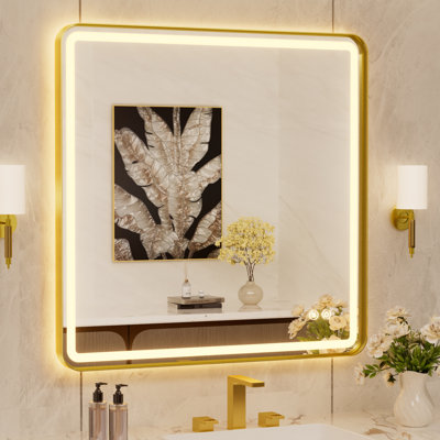 Lighted Aluminum Framed LED Bathroom with Frontlit & Backlit, Light Bathroom Vanity Mirror t,Anti-Fog, 3 Colors Temperature & Dimmable