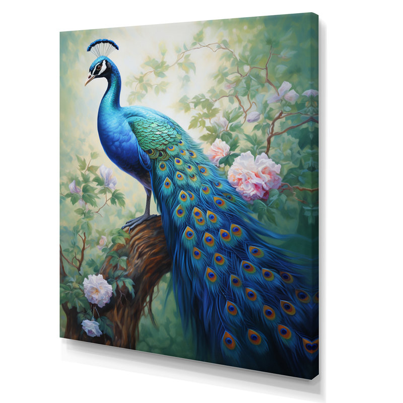 Arrandale bleu encre délavée paon III - paon, art mural, H 44 po x l 34 po, Toile tendue