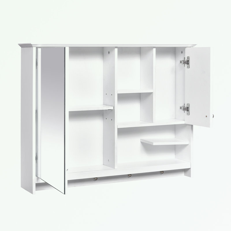 Armoire à pharmacie murale avec porte miroir et tablette ajustable, Blanc