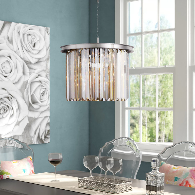 Yazmin 6 - Light Dimmable Drum Chandelier, Smoky, Polished Nickel