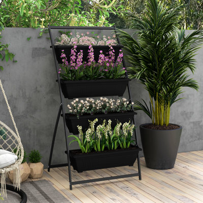 Jardinière verticale à 4 niveaux par - Lit surélevé noir pour cultiver des légumes, des fleurs, des herbes, s'égoutter et s'ajuster à différents espaces intérieurs et extérieurs