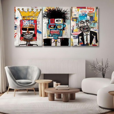 Art mural moderne de graffiti de rue moderne, art mural abstrait sur toile graffiti, décoration murale abstrait coloré, art mural de rue pour salon, chambre à coucher, bureau (16 po x 24 po x 3 pièces)