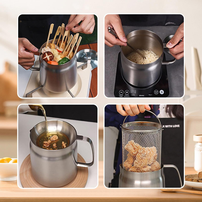 68oz Stainless Steel Oil Filter Pot with Frying Basket