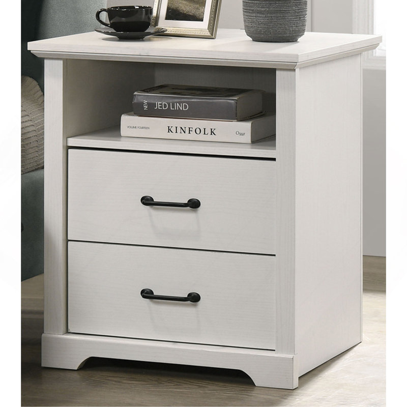 Elettra 22"W White 2-Drawer Nightstand Bedside Table With USB Charging  Ports