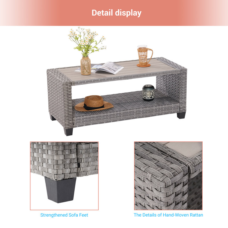 Asly Rectangular Plastic Outdoor Coffee Table, Gray