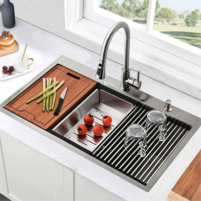 Stainless Steel Kitchen Sink 30 In, 2 Single Bowl Drop-In With Bottom Grid, Basket Strainer And Corrosion Resistance Inch Build