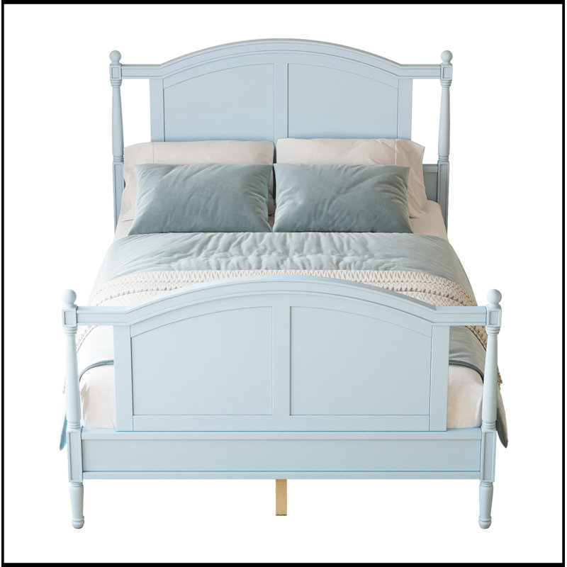 Structure en bois avec tête de lit et pied de lit arqués, Bleu clair